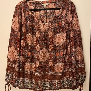 Lucky Brand Border Printed Peasant Shirt